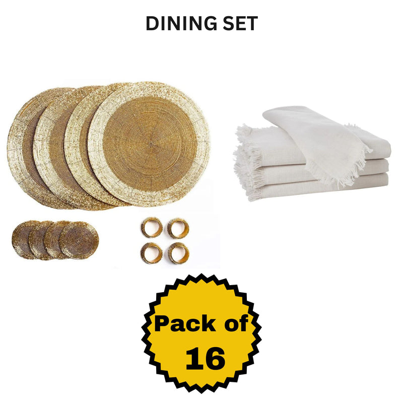 Set of 16 Beaded Placemat coaster Napkin Rings and Cotton Napkins