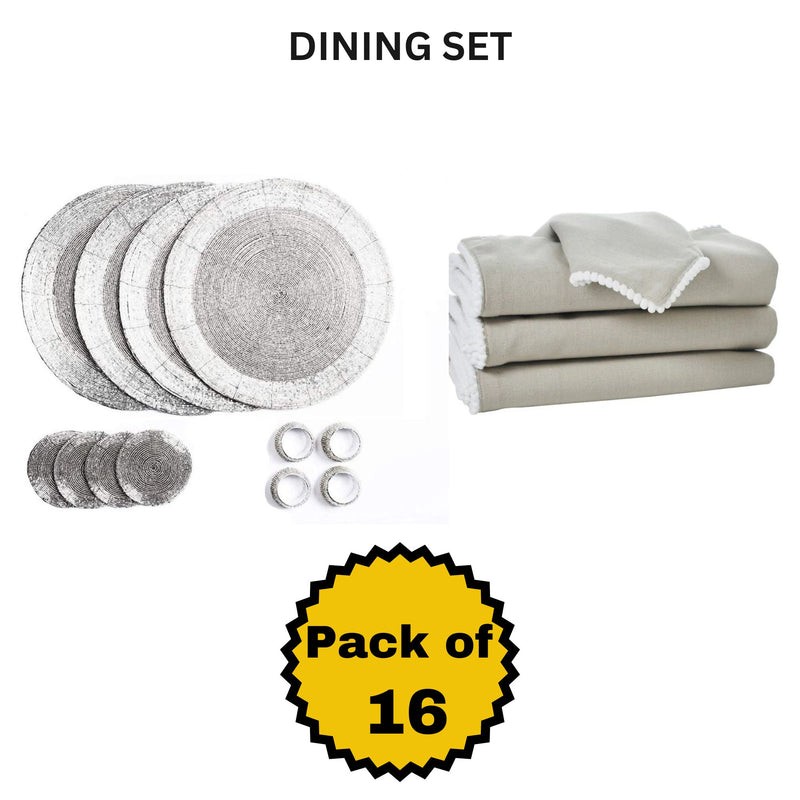 Set of 16 Beaded Placemat coaster Napkin Rings and Cotton Napkins