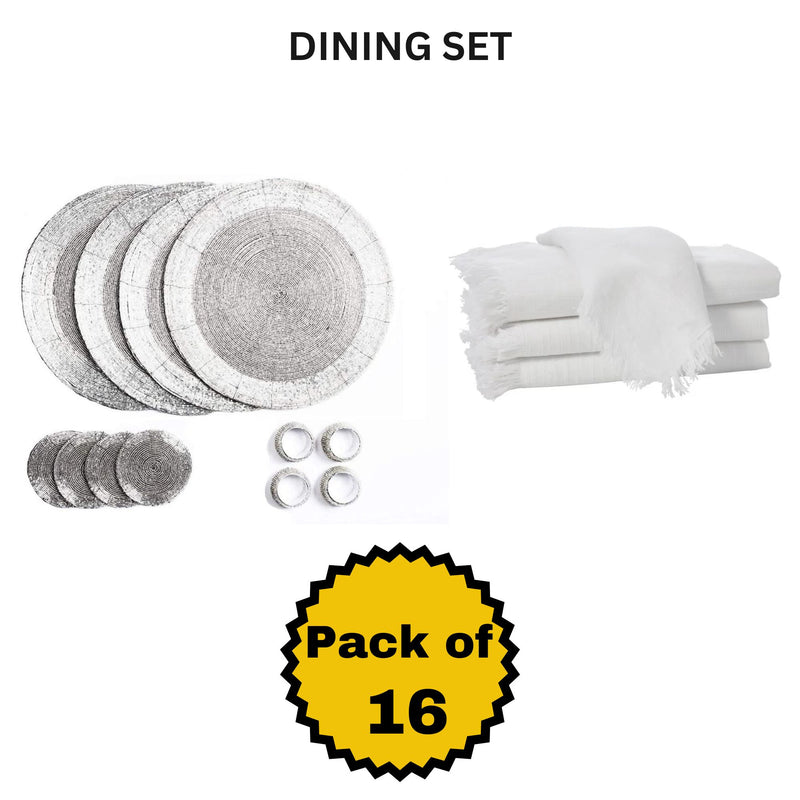 Set of 16 Beaded Placemat coaster Napkin Rings and Cotton Napkins