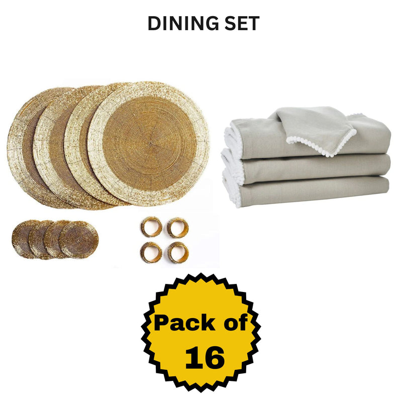 Set of 16 Beaded Placemat coaster Napkin Rings and Cotton Napkins