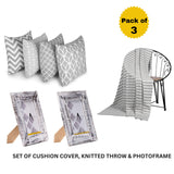 Cozy Home Essentials Bundle- Cushion Cover, Photo Frame and Knitted Throw Blanket set of 7