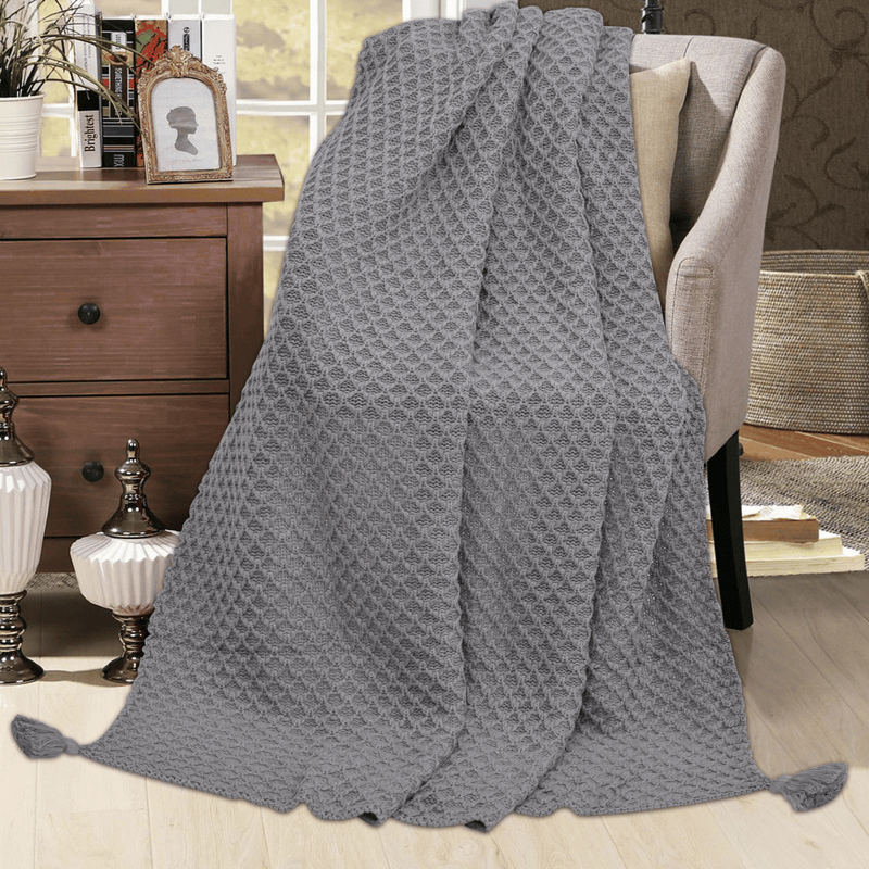 Super Soft Decorative Knitted Throw Blanket - Pure Cotton - 130cm x 150cm (50" x 60")