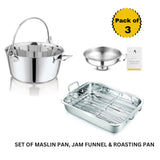 Ultimate Stainless Steel Cookware Set of 3 - Jam Pan, Funnel & Roasting Rack