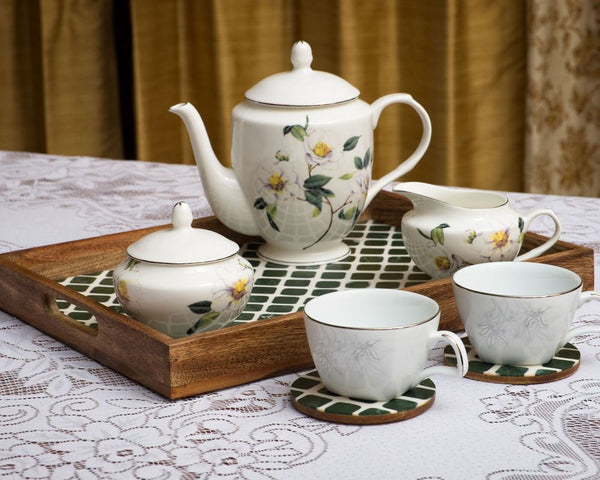 Serving Tray with Coasters Set - Moroccan Texture