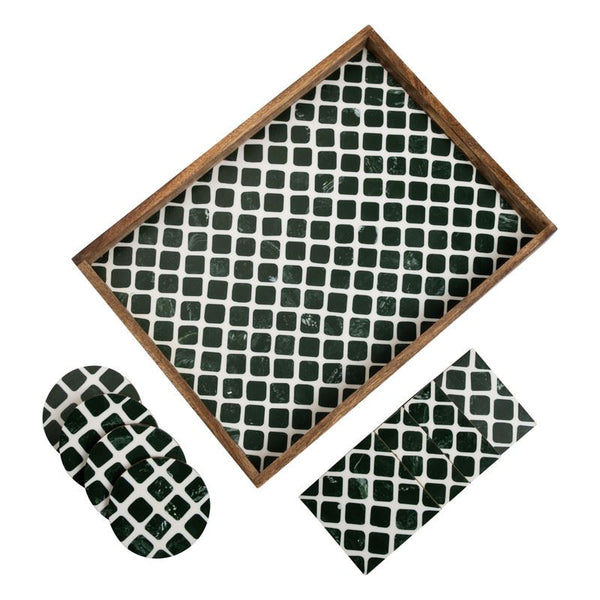 Serving Tray with Coasters Set - Moroccan Texture